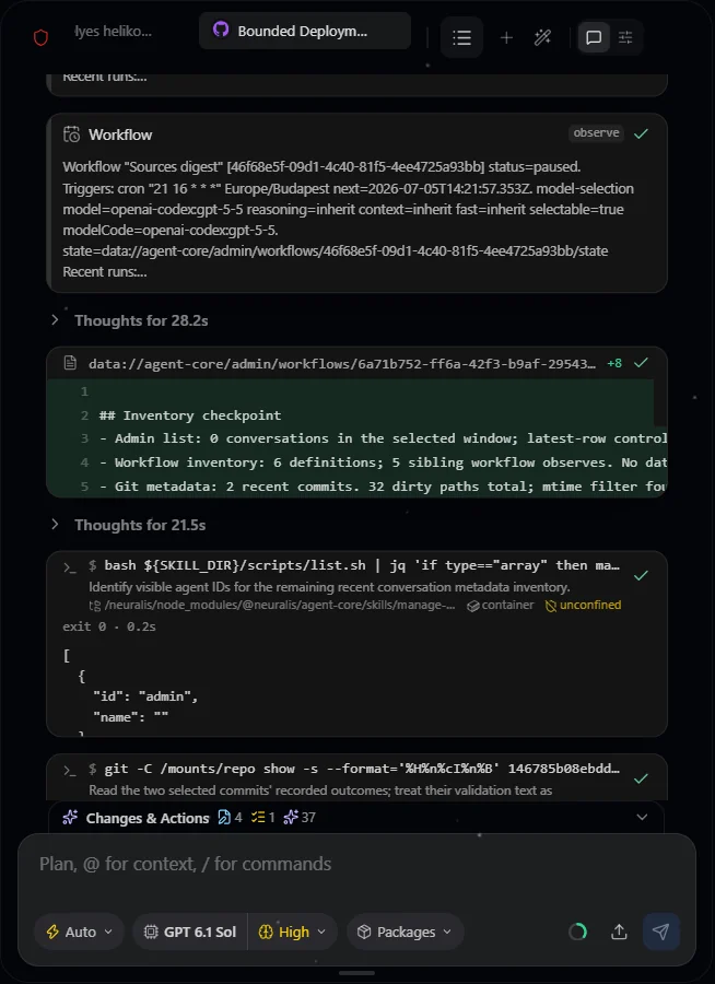 Chat with a conversation timeline, tool activity and composer