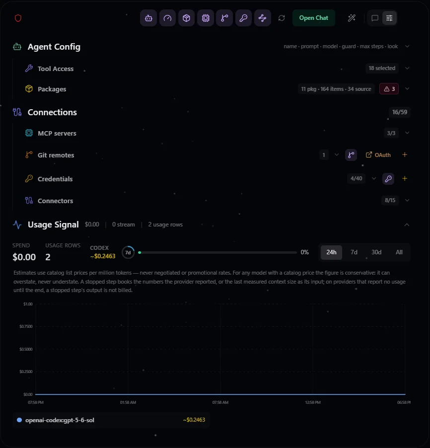 Agent Config with model, skills and package choices